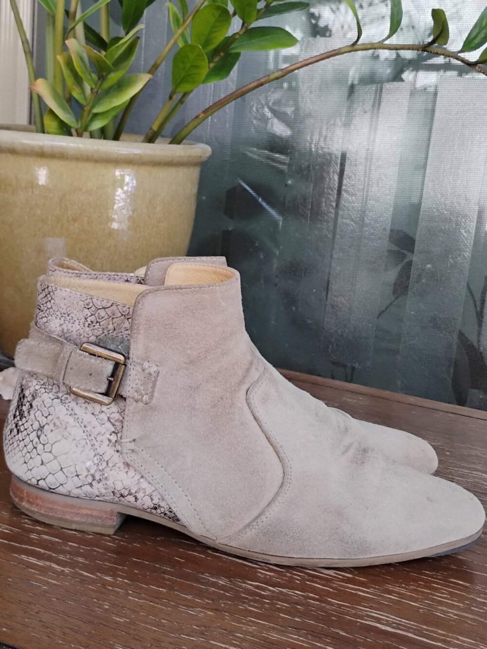 GEOX Womens Tan Suede Leather Faux Snakeskin Ankle Boots Size 8
